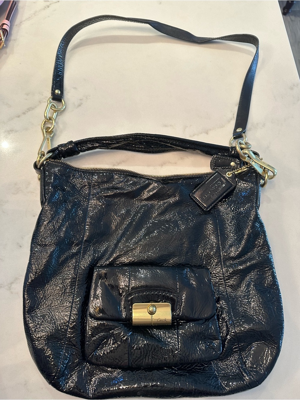 Coach Madison Black Patent Leather Shoulder/Crossbody Bag with Gold Hardware
